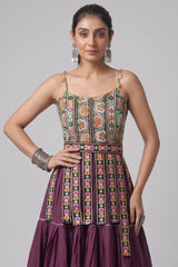 Purple Art Silk Chaniya Choli with Kachchi Mirror Work