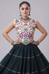 Green Cotton Kachchi Worked Flared Chaniya Choli