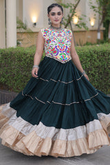 Green Cotton Kachchi Worked Flared Chaniya Choli