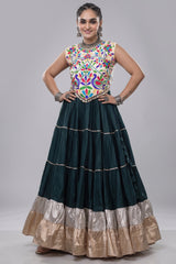 Green Cotton Kachchi Worked Flared Chaniya Choli