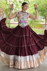 Brown Cotton Kachchi Worked Flared Chaniya Choli