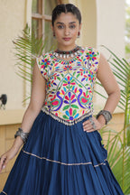 Blue Cotton Kachchi Worked Flared Chaniya Choli