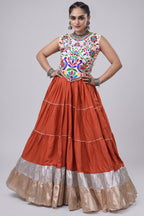 Orange Cotton Kachchi Worked Flared Chaniya Choli