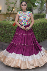 Purple Cotton Kachchi Worked Flared Chaniya Choli
