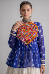 Pearl White Cotton Flared Peplum Chaniya Choli with Kachchi Work