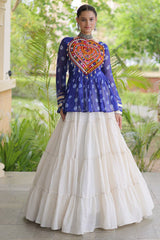 Pearl White Cotton Flared Peplum Chaniya Choli with Kachchi Work