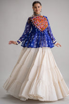 Pearl White Cotton Flared Peplum Chaniya Choli with Kachchi Work