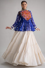 Pearl White Cotton Flared Peplum Chaniya Choli with Kachchi Work