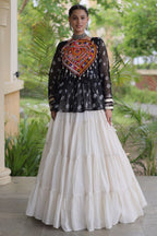 Pearl White Cotton Flared Peplum Chaniya Choli with Kachchi Work