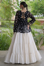 Pearl White Cotton Flared Peplum Chaniya Choli with Kachchi Work