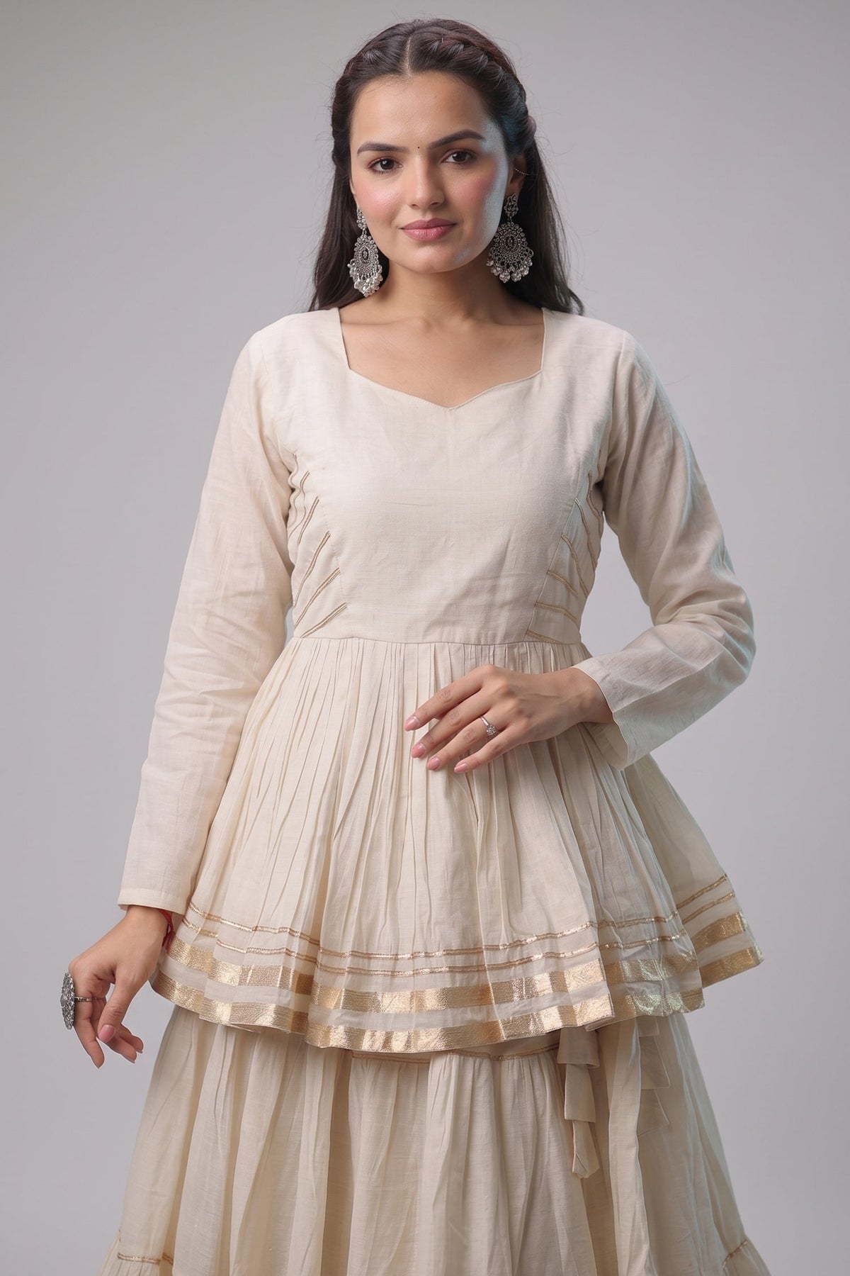 Pearl White Cotton Flared Chaniya Choli