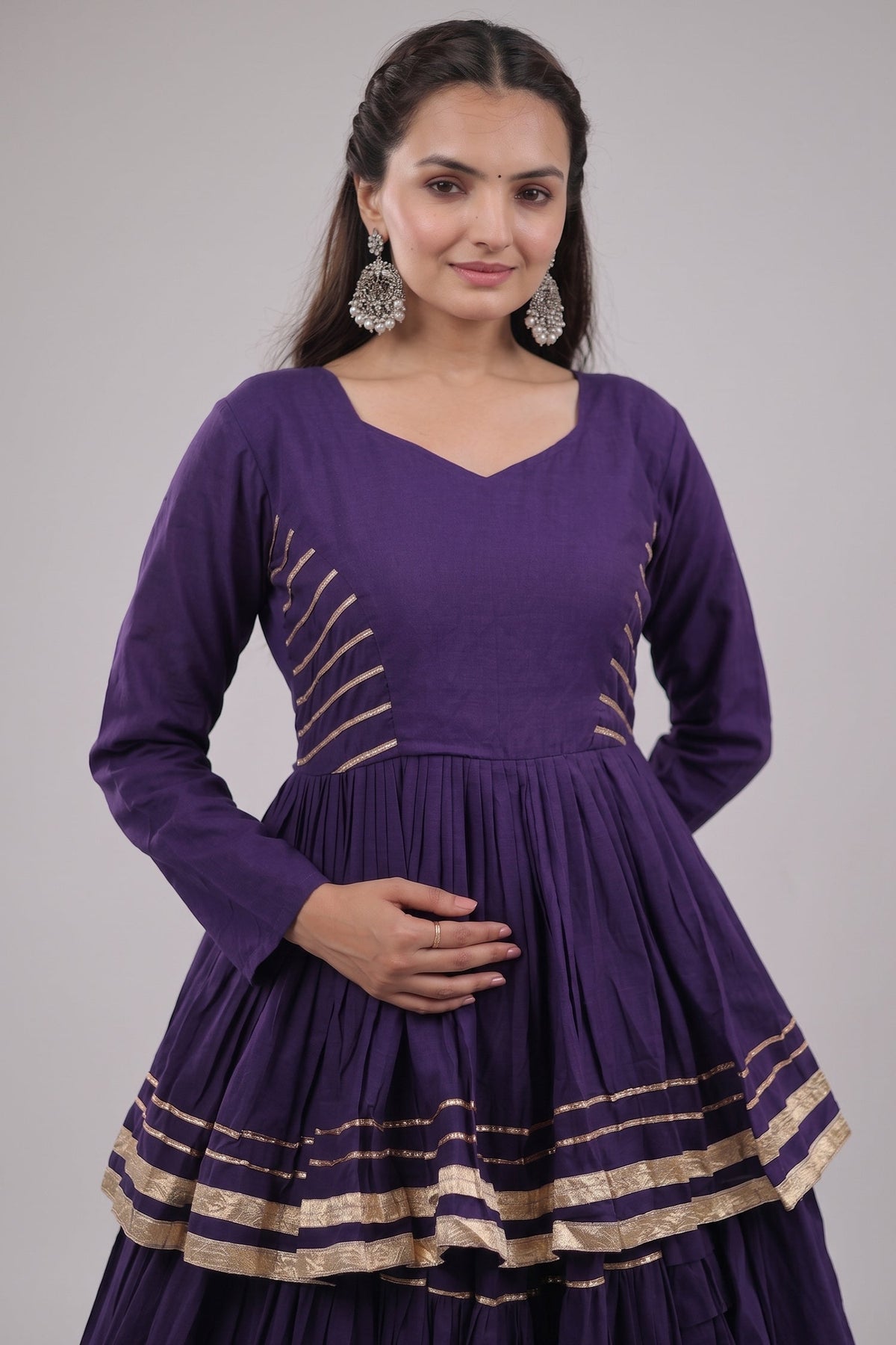 Purple Cotton Flared Chaniya Choli