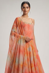 Multicolo Chiffon Flared Lehenga with Strappy Corset Top