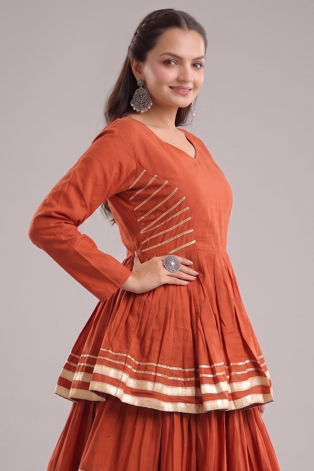 Orange Cotton Flared Chaniya Choli