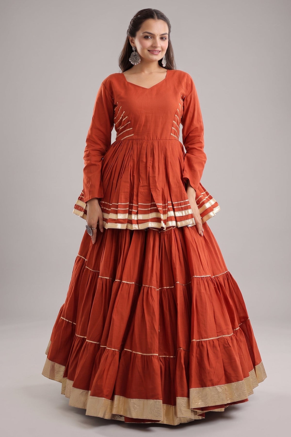 Orange Cotton Flared Chaniya Choli