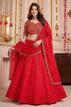Red Rayon Chaniya Choli with Kachchi Mirror Work