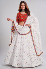 White Rayon Chaniya Choli with Kachchi Mirror Work