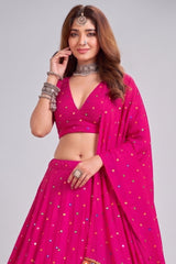 Pink Rayon Chaniya Choli with Kachchi Mirror Work
