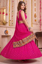 Pink Rayon Chaniya Choli with Kachchi Mirror Work