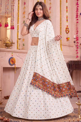 White Rayon Chaniya Choli with Kachchi Mirror Work