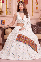 White Rayon Chaniya Choli with Kachchi Mirror Work