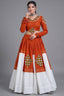 Rust Orange & White Rayon Gamthi Patch Work Lehenga Choli