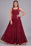 Maroon Georgette Tiered Mirror Work Koti Lehenga Set