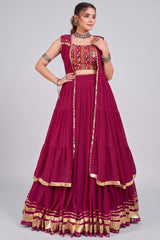 Pink Georgette Flared Lehenga Set with Long Gamthi Embroidered Koti