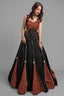 Black Cotton Flared Lehenga Choli with Ajrakh Printed Inset Gussets & Tasseled Bustier