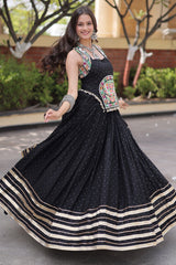Black Rayon Mirror and Gota Patti Work Lehenga Choli