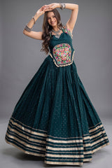 Green Rayon Mirror and Gota Patti Work Lehenga Choli