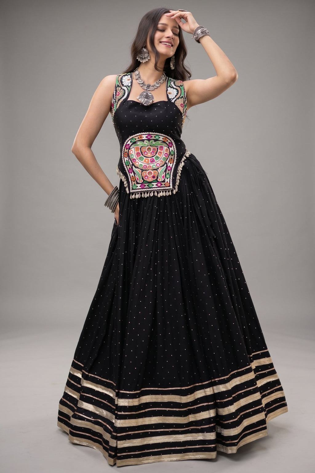 Black Rayon Mirror and Gota Patti Work Lehenga Choli