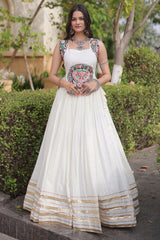 White Rayon Mirror and Gota Patti Work Lehenga Choli