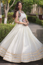 White Rayon Mirror and Gota Patti Work Lehenga Choli