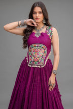 Purple Rayon Mirror and Gota Patti Work Lehenga Choli