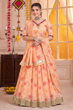 Elegant Peach Printed Lehenga Choli