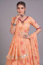 Elegant Peach Printed Lehenga Choli
