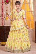 Pastel Yellow Printed Lehenga Choli