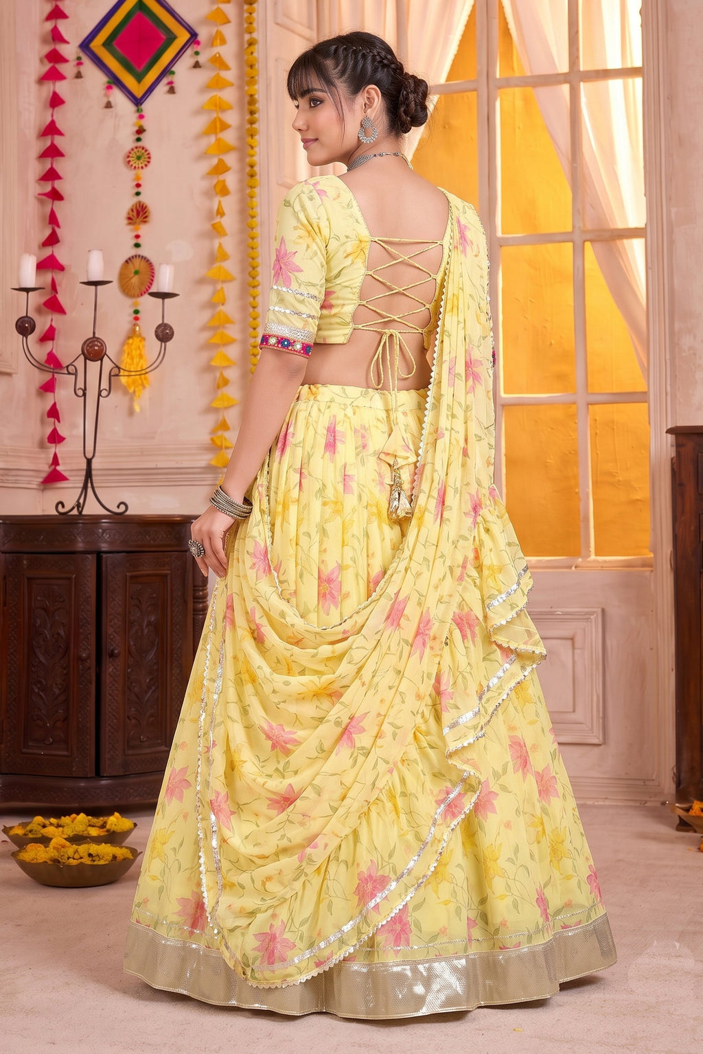 Pastel Yellow Printed Lehenga Choli