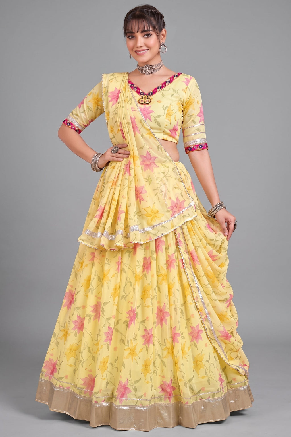 Pastel Yellow Printed Lehenga Choli