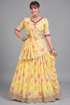 Pastel Yellow Printed Lehenga Choli