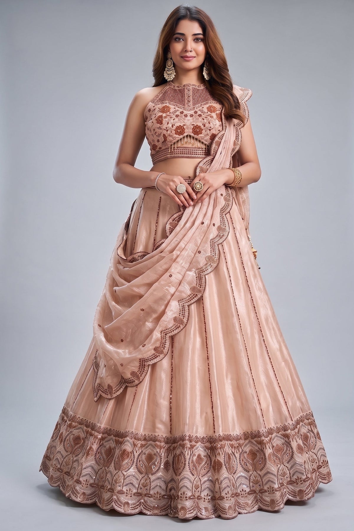 Cream Crush Silk Embroidered Lehenga