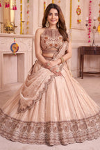 Cream Crush Silk Embroidered Lehenga