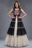 Cream and Black Cotton Leheriya Printed and Kachchi Work Lehenga