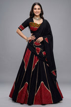 Black and Red Rayon Printed Chaniya Choli