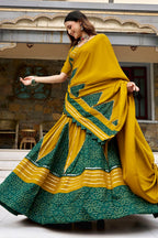 Mustard and Green Rayon Printed Chaniya Choli