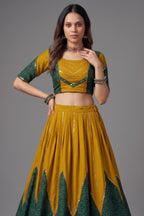 Mustard and Green Rayon Printed Chaniya Choli