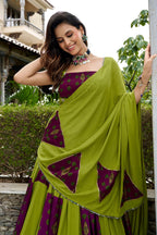Green and Maroon Rayon Printed Chaniya Choli