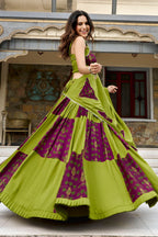 Green and Maroon Rayon Printed Chaniya Choli