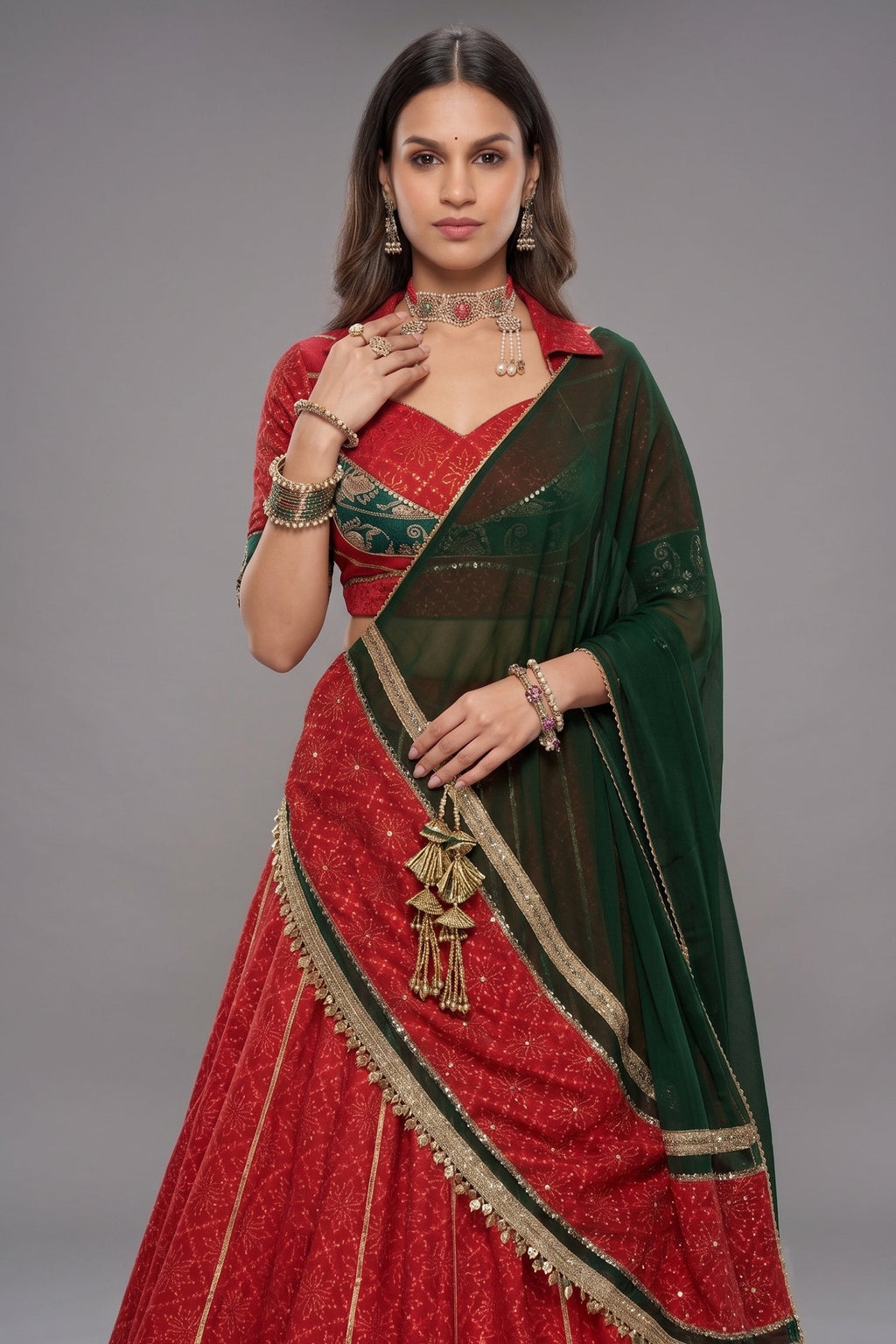 Red Georgette Printed Flared Chaniya Choli